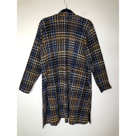 Susan Graver XL/P Plaid Houndstooth Open Cardigan Duster Black Blue Gold Knit - Picture 4 of 14